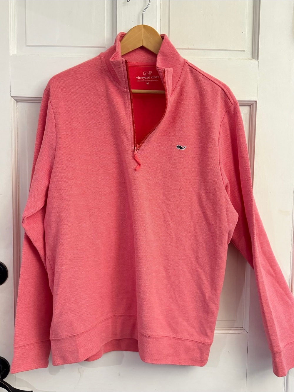 Vineyard Vines Quarter Zip Pullover Mens Medium Pink Cotton Blend Whale Logo
